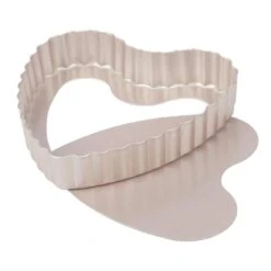 CHEFMADE | Mini Tarteformen Herz | 105x102x20mm | Champagnergold | Antihaft- & Silikonbeschichtet | Quicheform | Minikuchenform | Hebebodenform